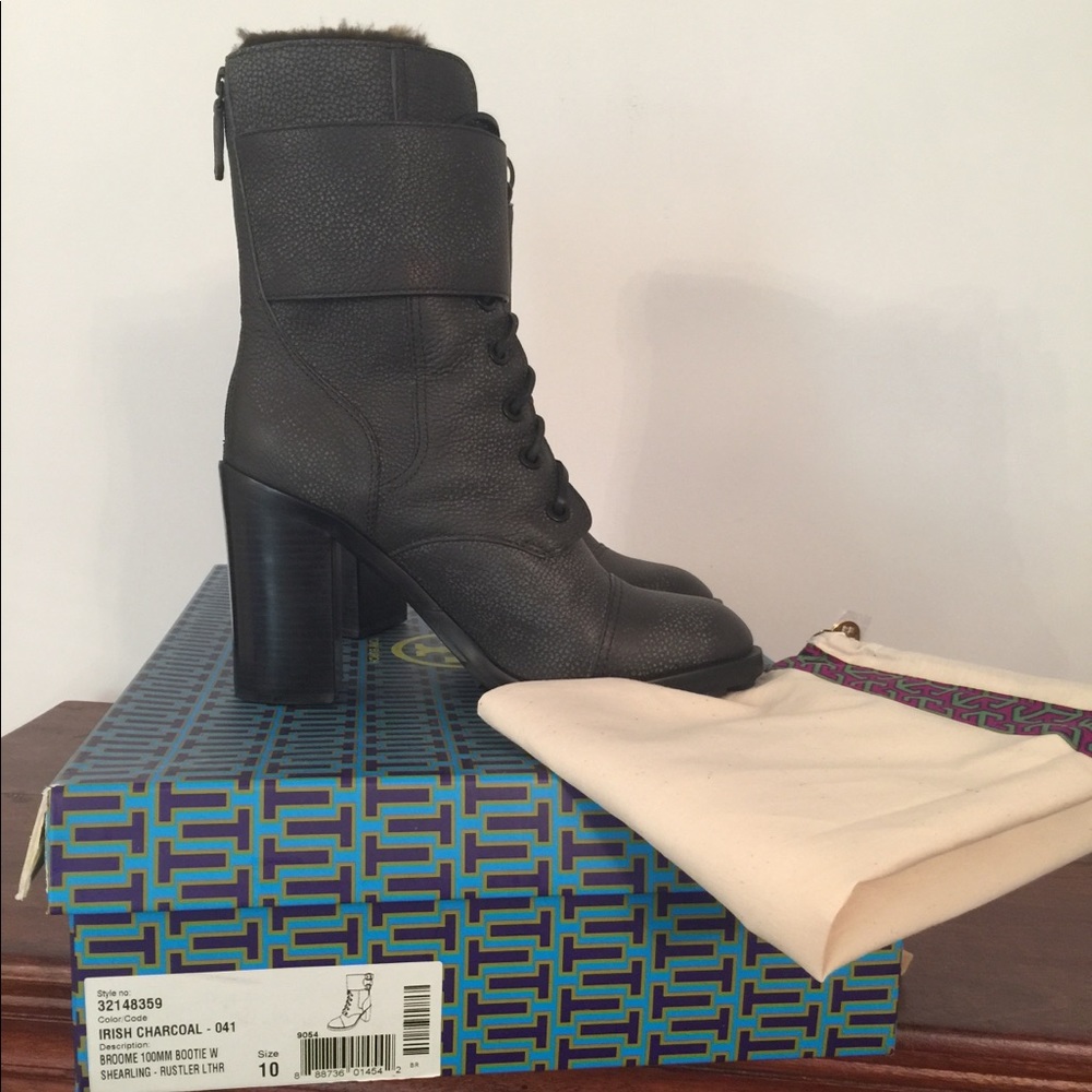 Gently handled Tory Burch Charcoal Shearling Boot